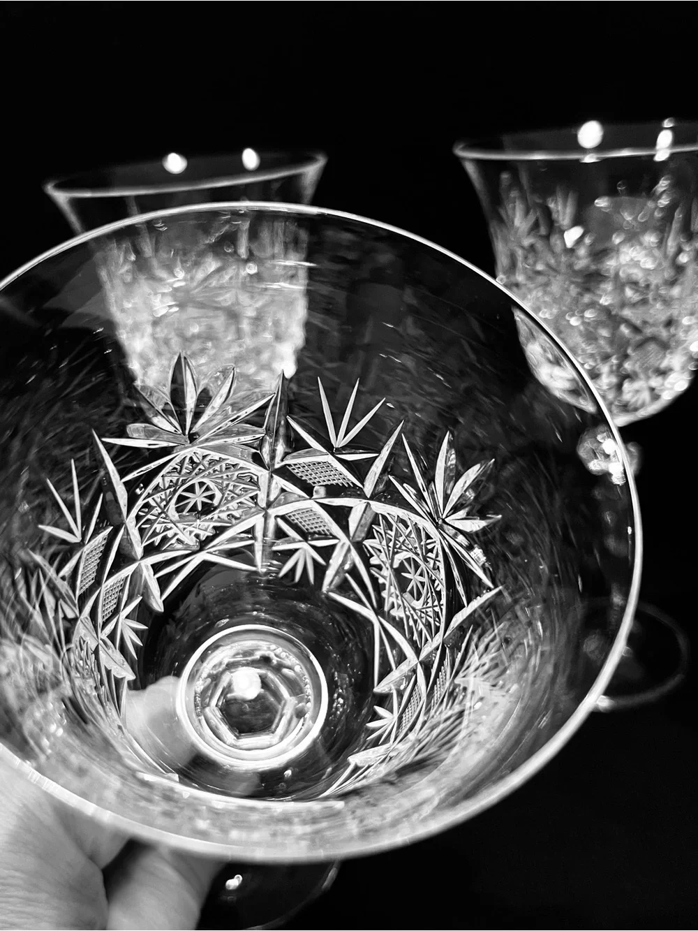 Vintage Bohemia Czech Crystal Water Goblets Set of 5 Cut Crystal 7-1/8”